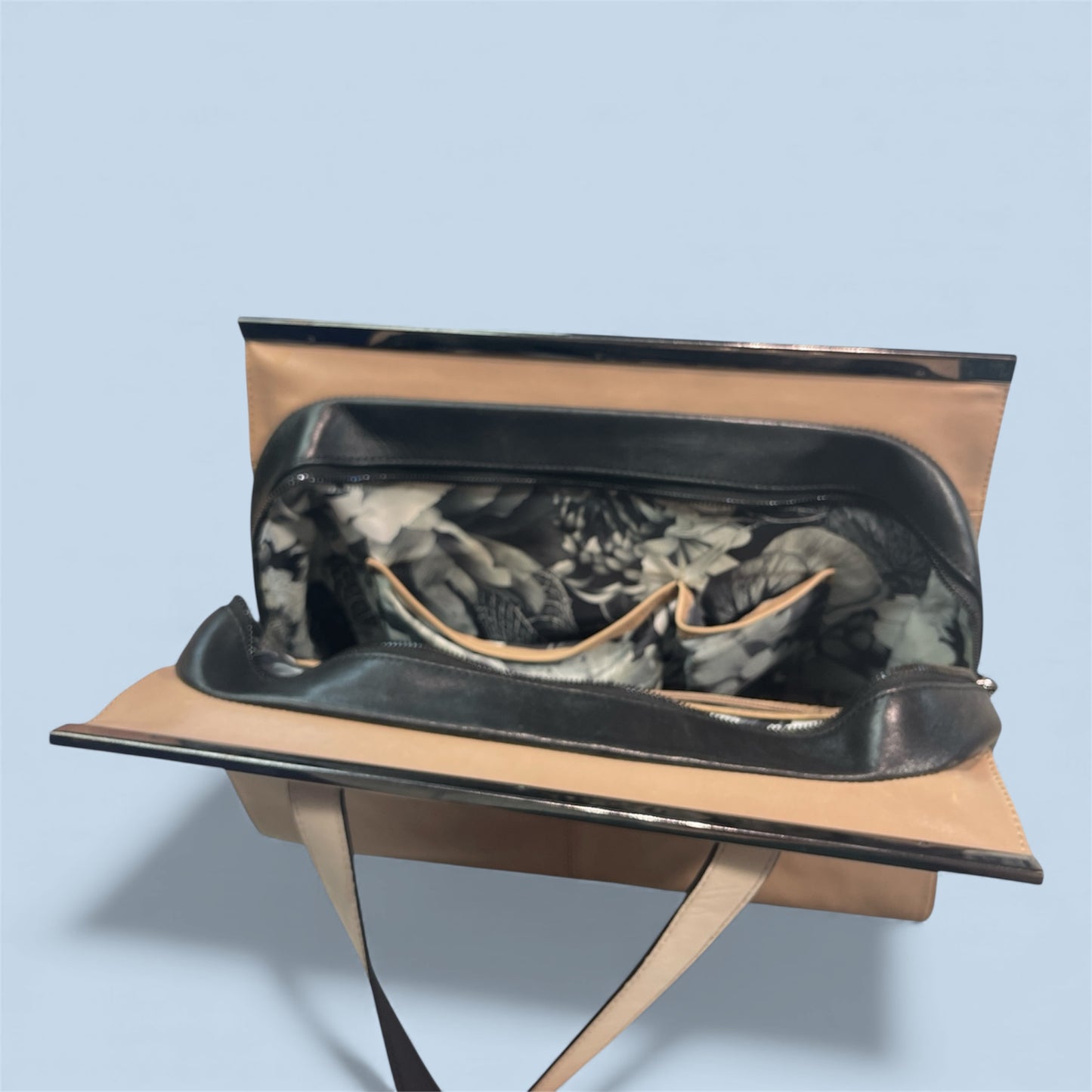 Ted Baker Structured Handbag – Nude & Black | Floral Lining | Elegant Work Tote