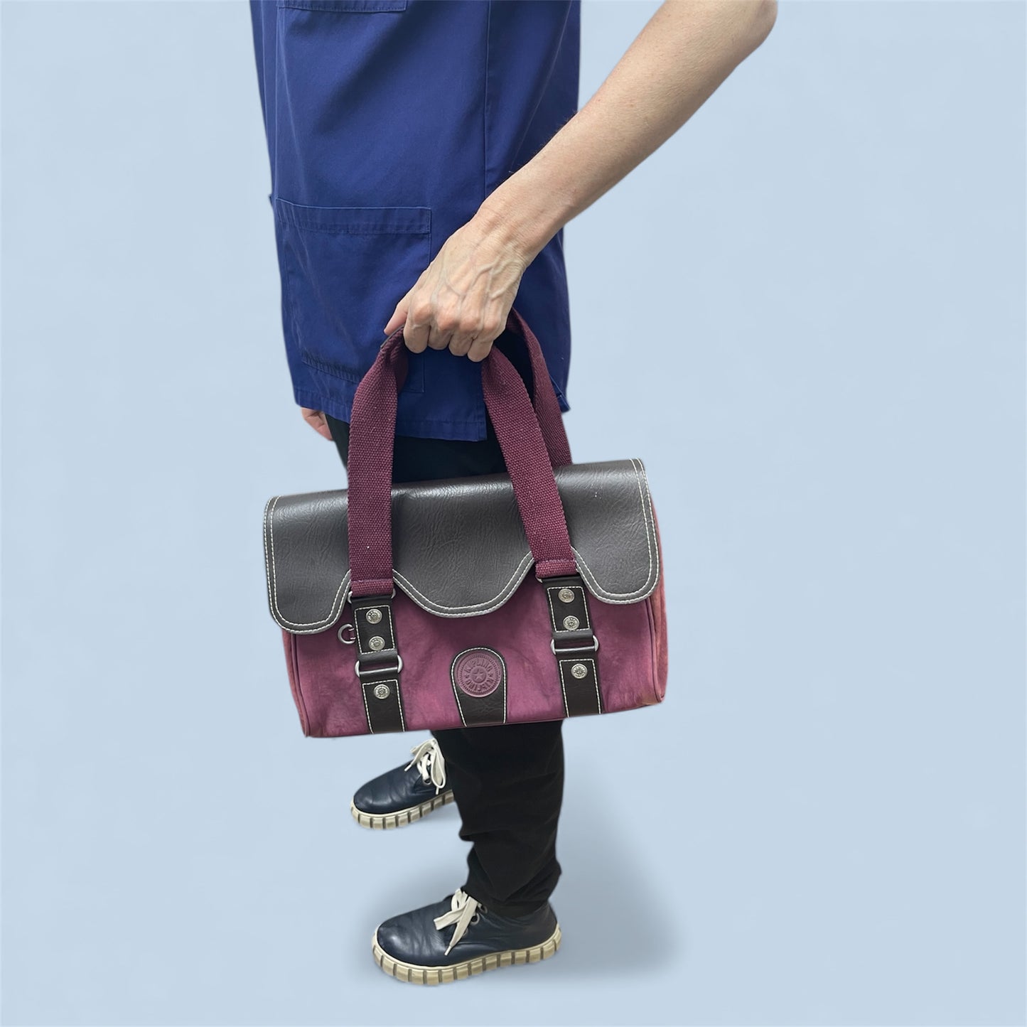 Kipling Burgundy & Charcoal Satchel Handbag | Spacious Everyday Bag