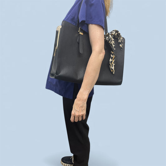 Laura Jones Structured Black Tote Bag | Work Bag | Multi-Compartment Handbag