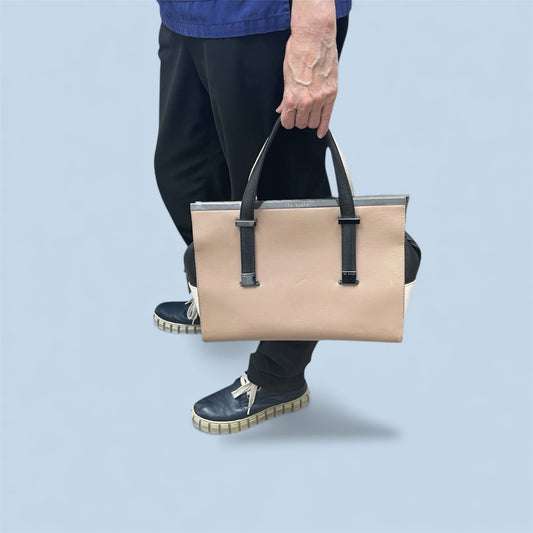 Ted Baker Structured Handbag – Nude & Black | Floral Lining | Elegant Work Tote